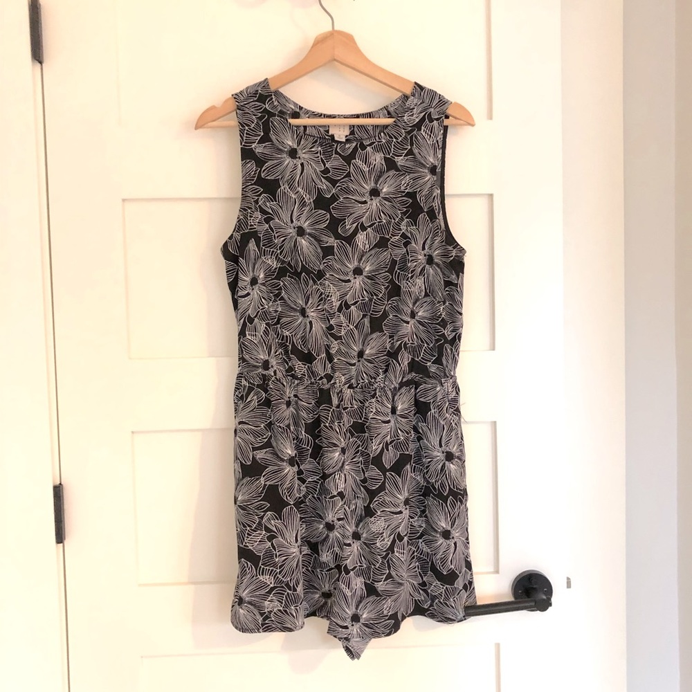 Black and white floral romper